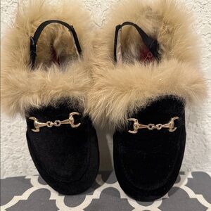 Black and Tan Kids Fur Loafers Size 12